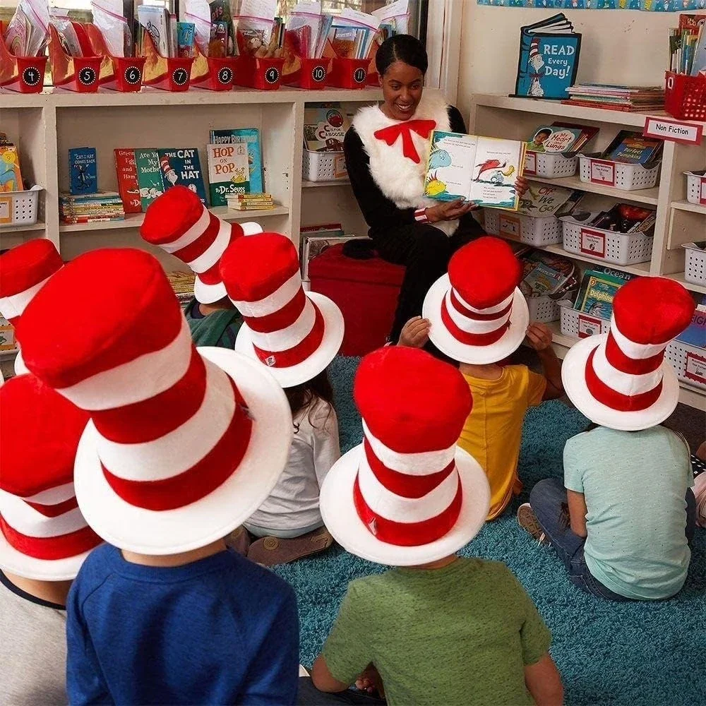 Dr. Seuss Cat in the Hat Child Boy Girl Costume Hat Red White Striped Felt NWT